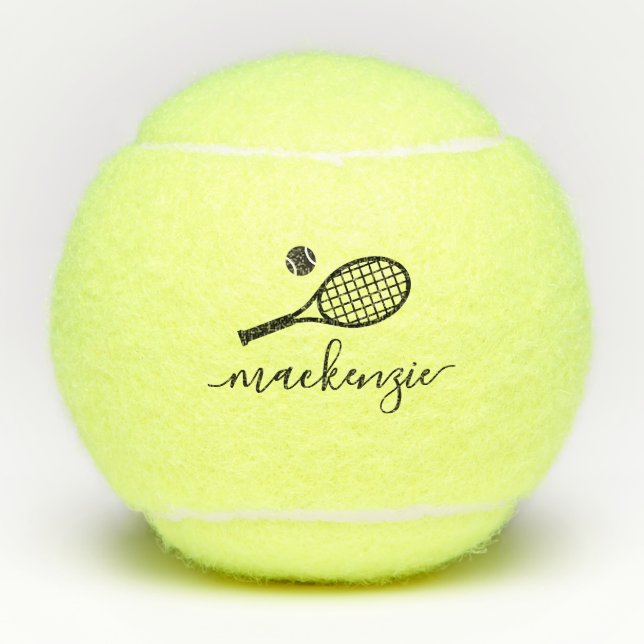 Personalised Elegant Modern Script Name  Tennis Balls (Front)