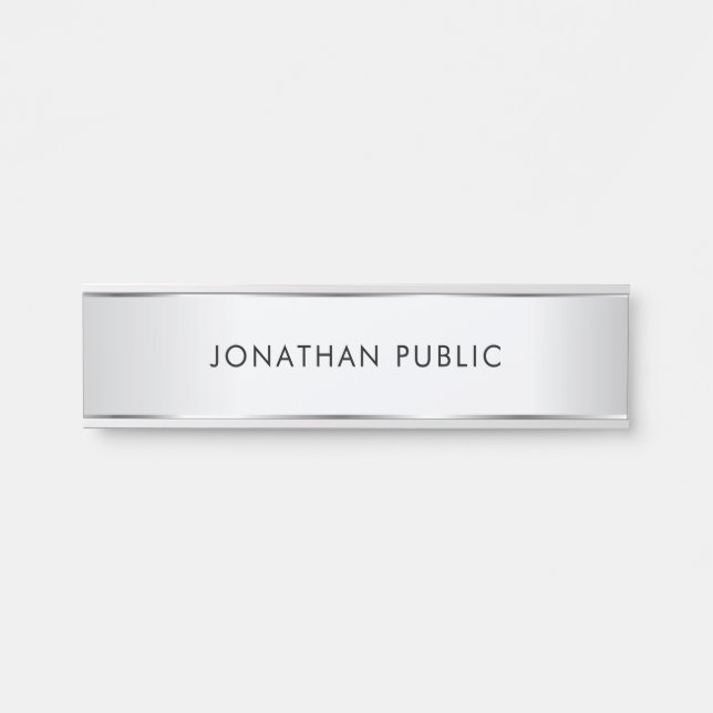 Personalised Elegant Modern Template Faux Silver Door Sign (Front)