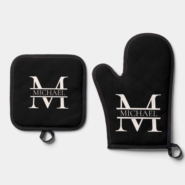Personalised Elegant Monogram and Name Oven Mitt & Pot Holder Set (Front)