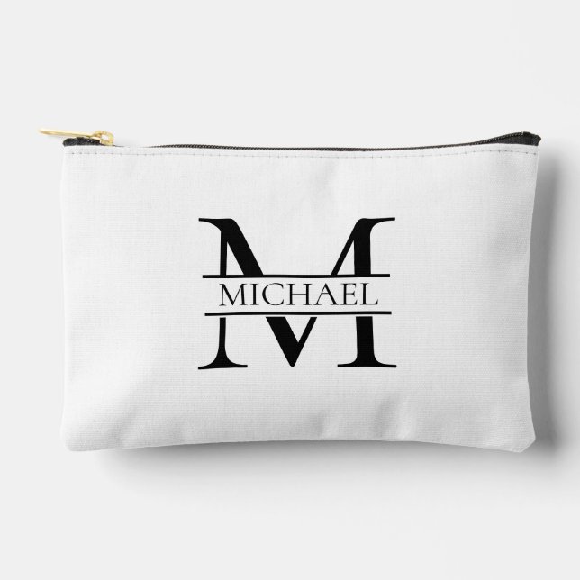 Personalised Elegant Monogram and Name White Accessory Pouch (Front)