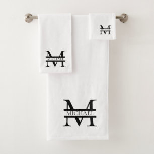 Personalised Elegant Monogram and Name White Bath Towel Set