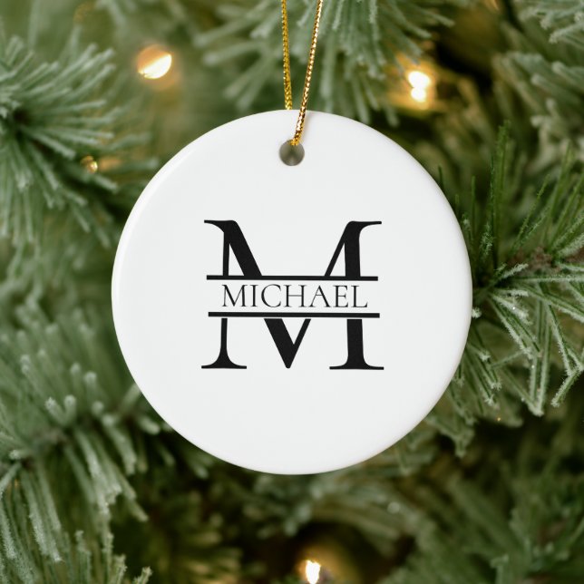 Personalised Elegant Monogram and Name White Ceramic Tree Decoration (Tree)
