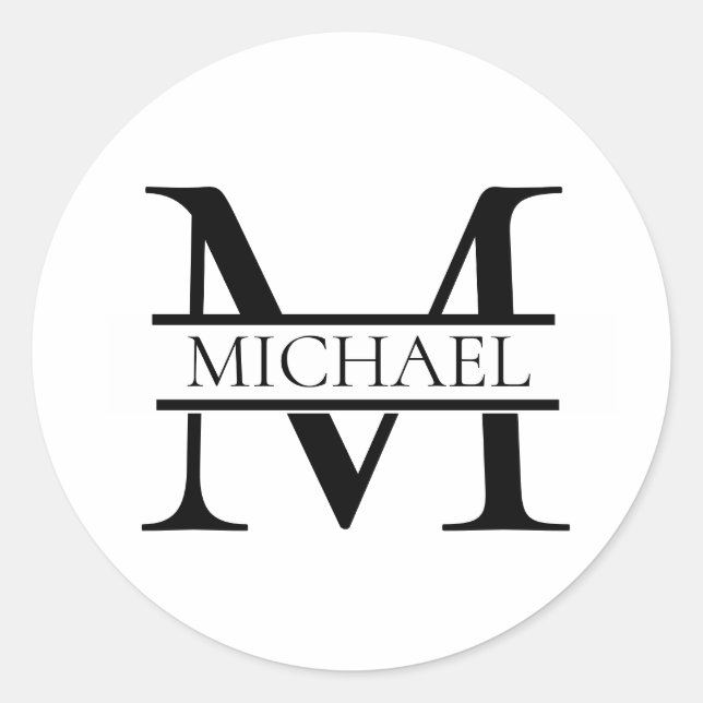 Personalised Elegant Monogram and Name White Classic Round Sticker (Front)