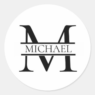 Personalised Elegant Monogram and Name White Classic Round Sticker