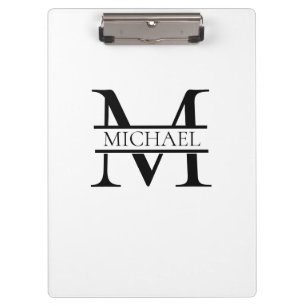 Personalised Elegant Monogram and Name White Clipboard