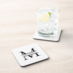 Personalised Elegant Monogram and Name White Coaster