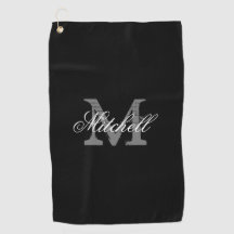 Personalised elegant monogram black golf towel
