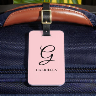 Personalised Elegant Monogram Blush Pink Luggage Tag