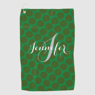 Personalised Elegant Monogram Green Polka Dots Golf Towel