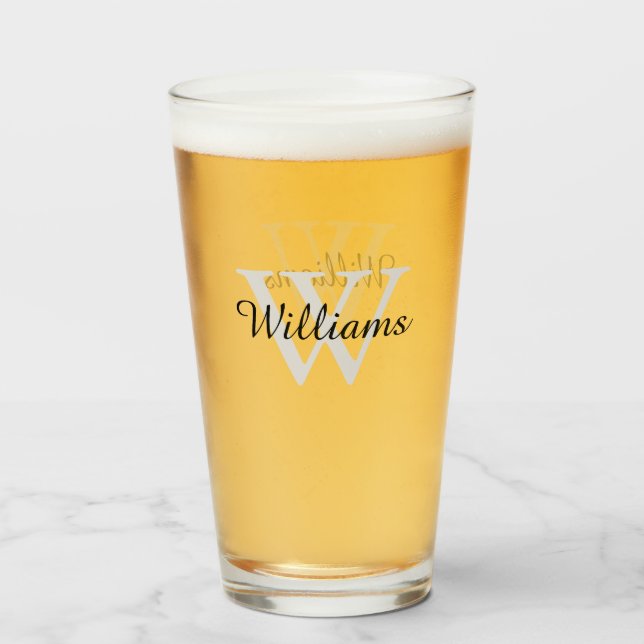 Personalised Elegant Monogram Initial Name Pint Glass (Front Filled)