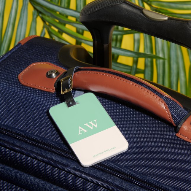Personalised elegant monogram Mint Luggage Tag (Front Insitu 1)