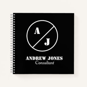 Personalised Elegant Monogram name Black business  Notebook