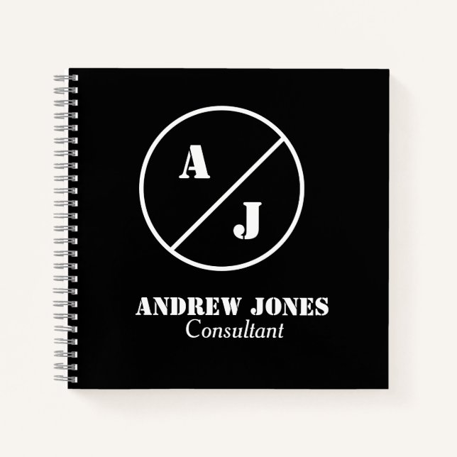 Personalised Elegant Monogram name Black business  Notebook (Front)