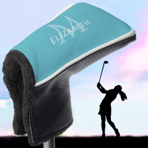 Personalised Elegant Monogram Name Initial Teal Golf Head Cover