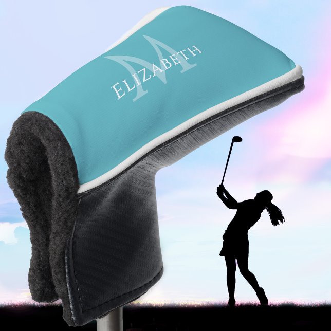 Personalised Elegant Monogram Name Initial Teal Golf Head Cover (Personalized Elegant Monogram Name Initial Teal Golf Head Cover)