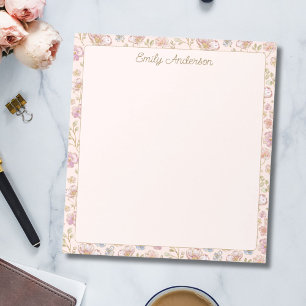 Personalised Elegant Monogram Pretty Floral Border Notepad