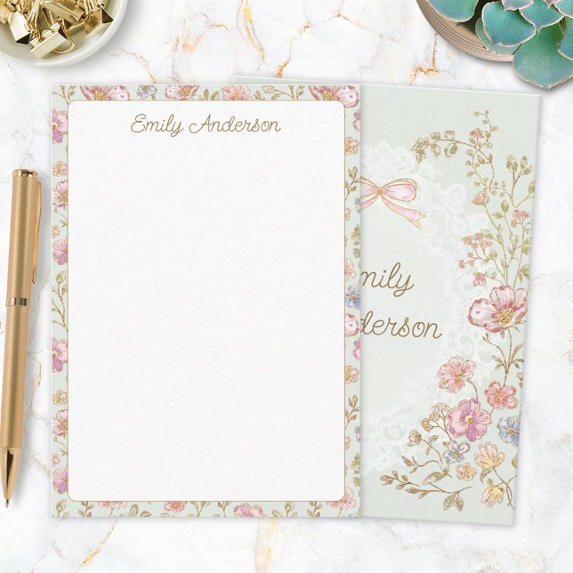 Personalised Elegant Monogram Pretty Flower Floral Card (Front and Back)