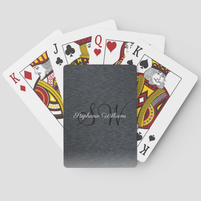Personalised Elegant Monogram Script Black  Playing Cards (Back)