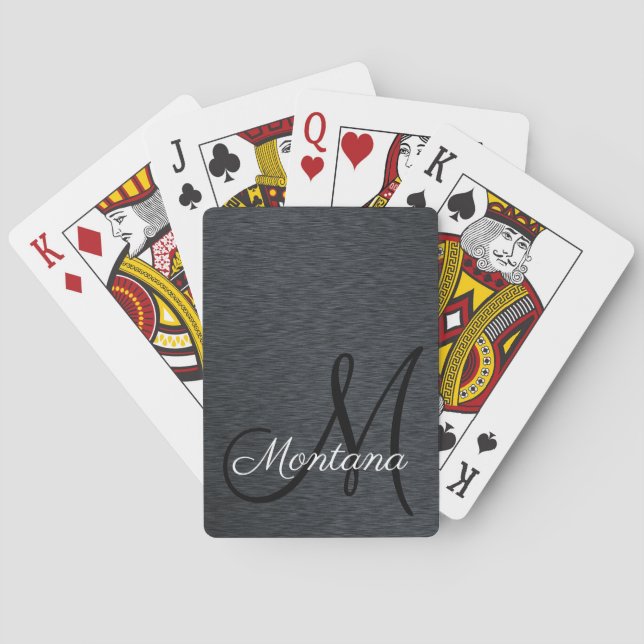 Personalised Elegant Monogram Script Black Playing Playing Cards (Back)