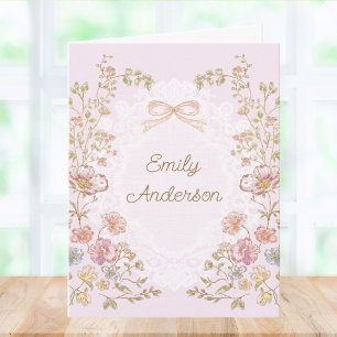 Personalised Elegant Monogram Watercolor Floral Note Card