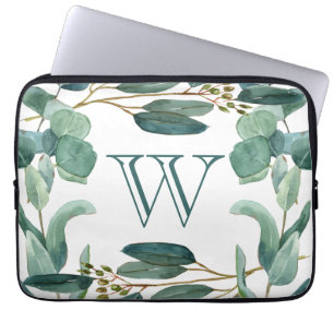 Personalised Elegant Monogrammed Eucalyptus  Laptop Sleeve