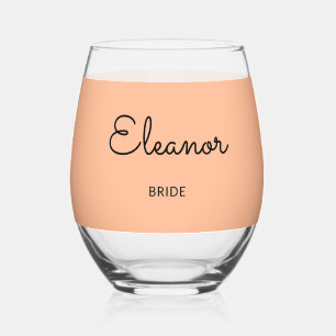 Personalised Elegant Monogrammed Wedding Bride Stemless Wine Glass