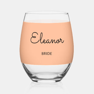 Personalised Elegant Monogrammed Wedding Bride Stemless Wine Glass