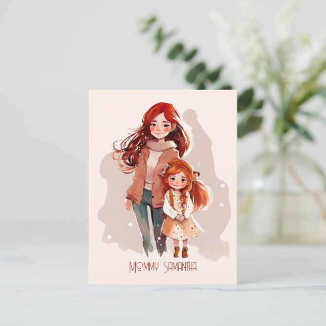 Personalised Elegant Mother and Daughter Postcard (Standing Front)