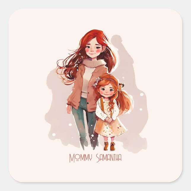 Personalised Elegant Mother and Daughter Square Sticker (Front)