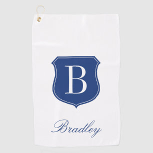 Personalised elegant name monogram blue and white golf towel