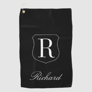 Personalised elegant name monogram logo black golf towel