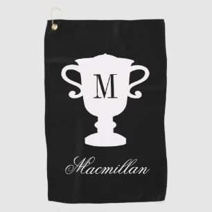 Personalised elegant name monogram trophy cup golf towel