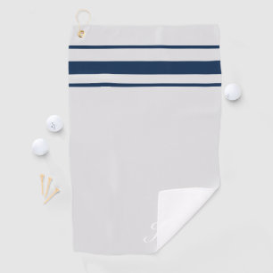 Personalised elegant navy blu stripes golf towel