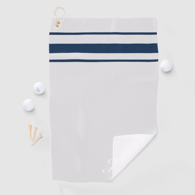 Personalised elegant navy blu stripes golf towel (InSitu)