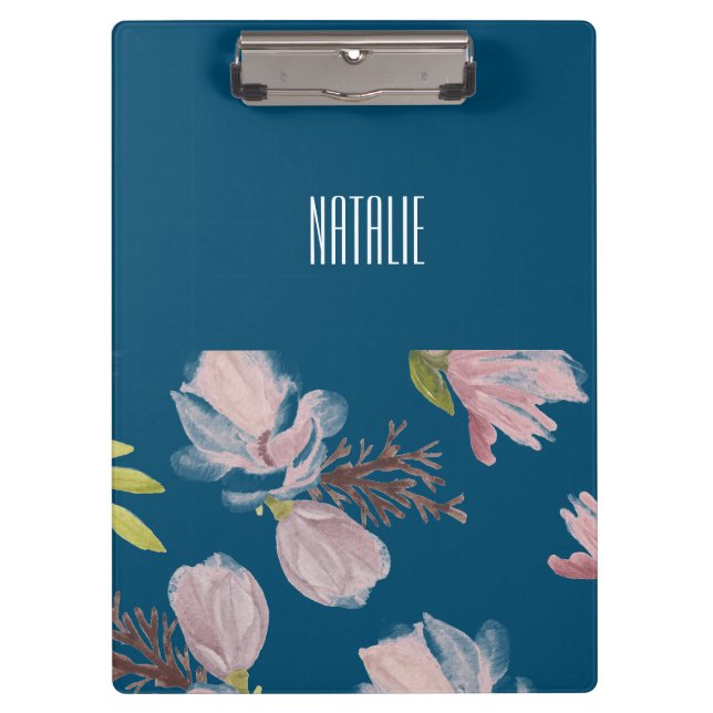Personalised elegant navy blue and pink clipboard (Front)