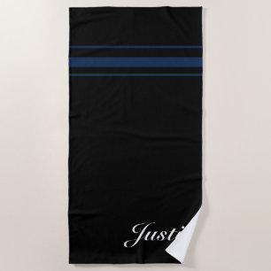 Personalised elegant navy blue  beach towel