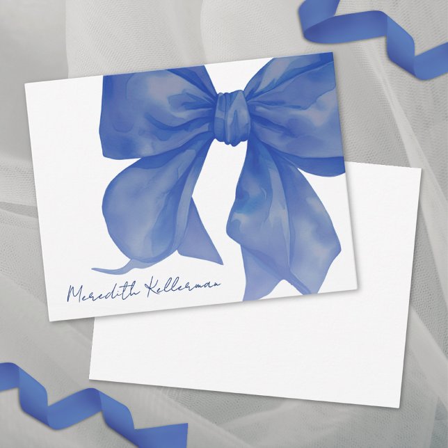 Personalised Elegant Navy Blue Bow Name Card (Personalized Elegant Navy Blue Bow Name Note Card)