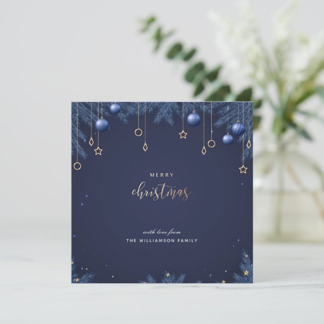 Personalised Elegant Navy Blue Christmas Card (Standing Front)