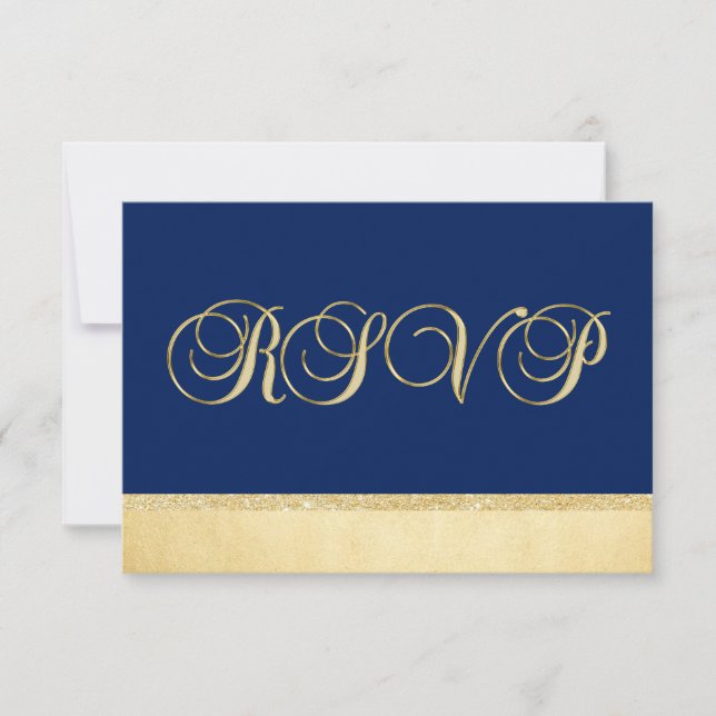 Personalised Elegant Navy Blue Gold RSVP Wedding (Front)