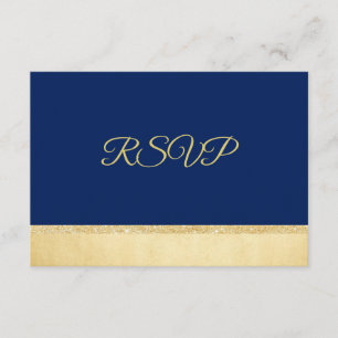 Personalised Elegant Navy Blue Gold RSVP Wedding Invitation