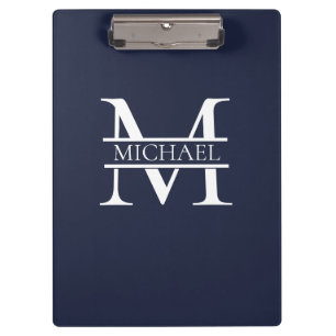 Personalised Elegant Navy Blue Monogram and Name Clipboard