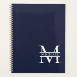 Personalised Elegant Navy Blue Monogram and Name Planner<br><div class="desc">Personalised Elegant Monogram and Name Gifts featuring personalised monogram in classic serif font style with box of name in the middle of monogram.</div>