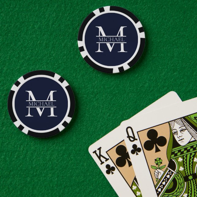 Personalised Elegant Navy Blue Monogram and Name Poker Chips (Poker Table (Double))