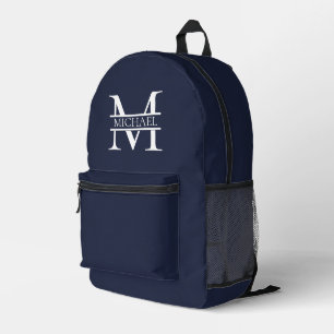 Personalised Elegant Navy Blue Monogram and Name Printed Backpack