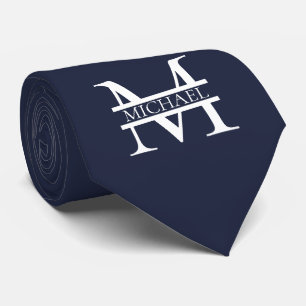 Personalised Elegant Navy Blue Monogram and Name Tie