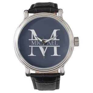 Personalised Elegant Navy Blue Monogram and Name Watch