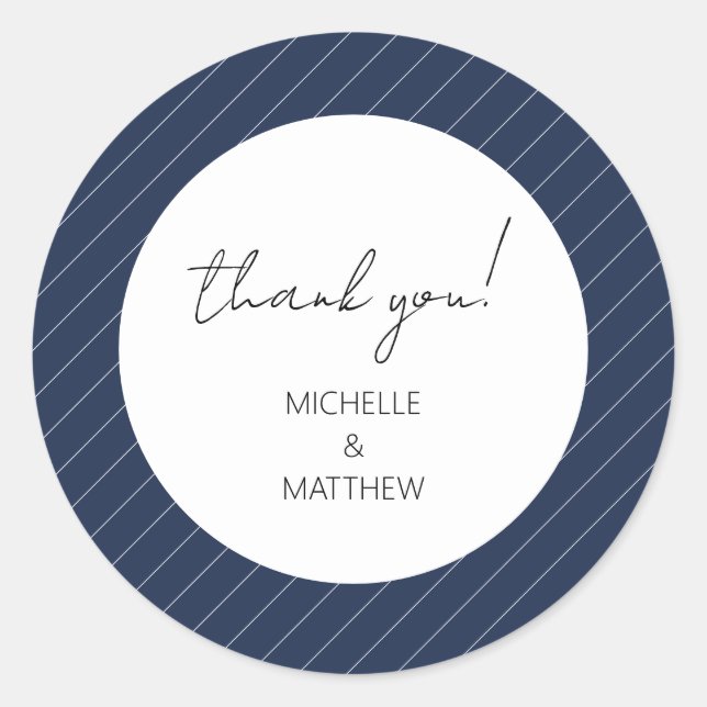 Personalised Elegant Navy Blue Wedding Classic Round Sticker (Front)