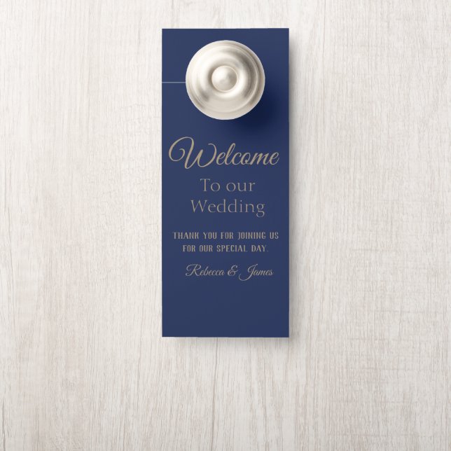 Personalised Elegant Navy Wedding Welcome  Door Hanger (On Knob)