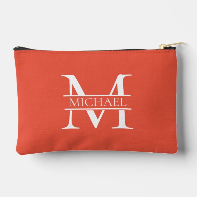 Personalised Elegant Orange Monogram and Name Accessory Pouch (Back)