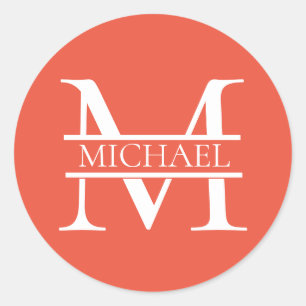 Personalised Elegant Orange Monogram and Name Classic Round Sticker